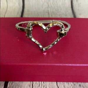 Gold Heart Open Bangle Bracelet - Women Jewelry